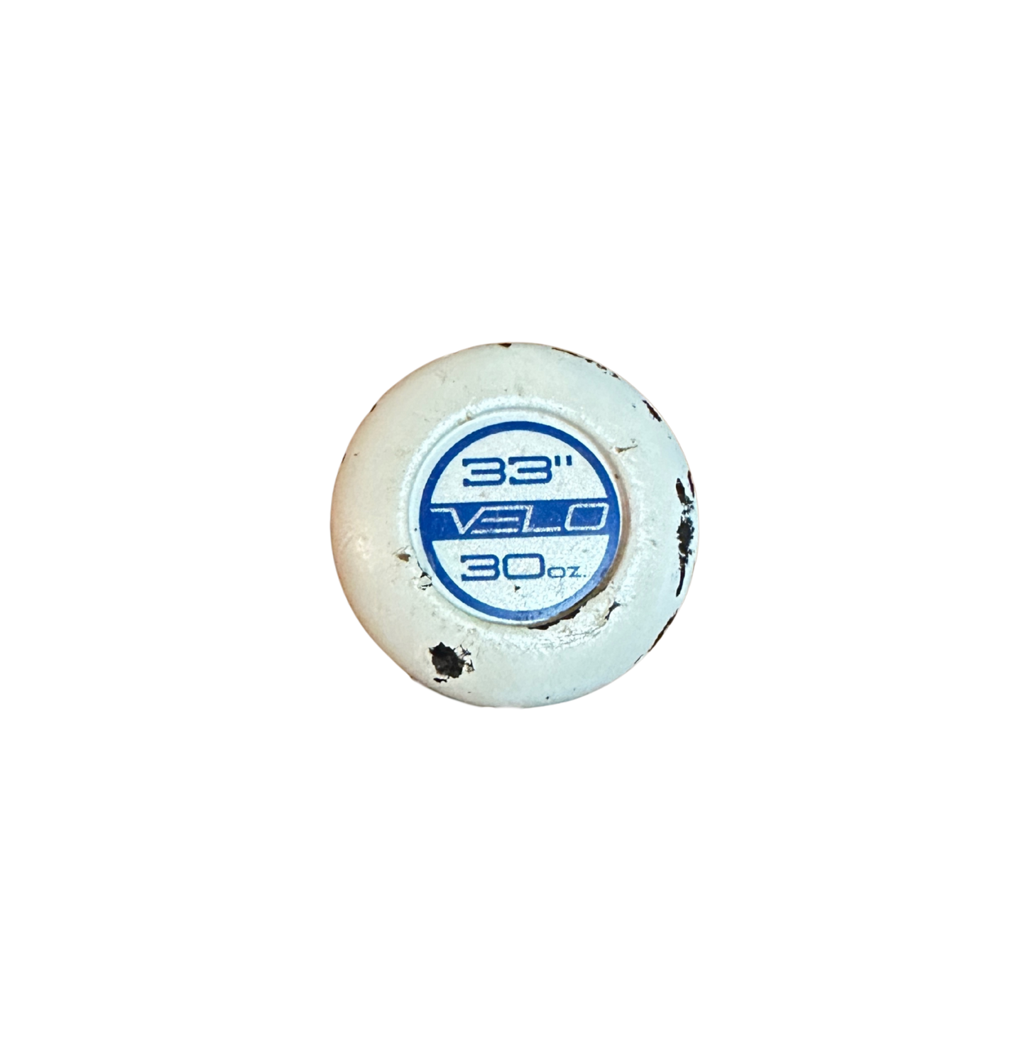 Used 2018 Rawlings Velo BBCOR Bat - 33”/30oz BB8V3 (Good Condition, White/Blue) Knob View