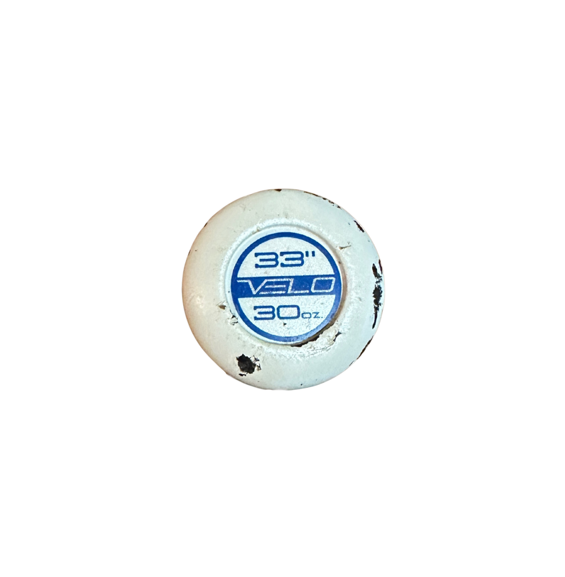 Used 2018 Rawlings Velo BBCOR Bat - 33”/30oz BB8V3 (Good Condition, White/Blue) Knob View
