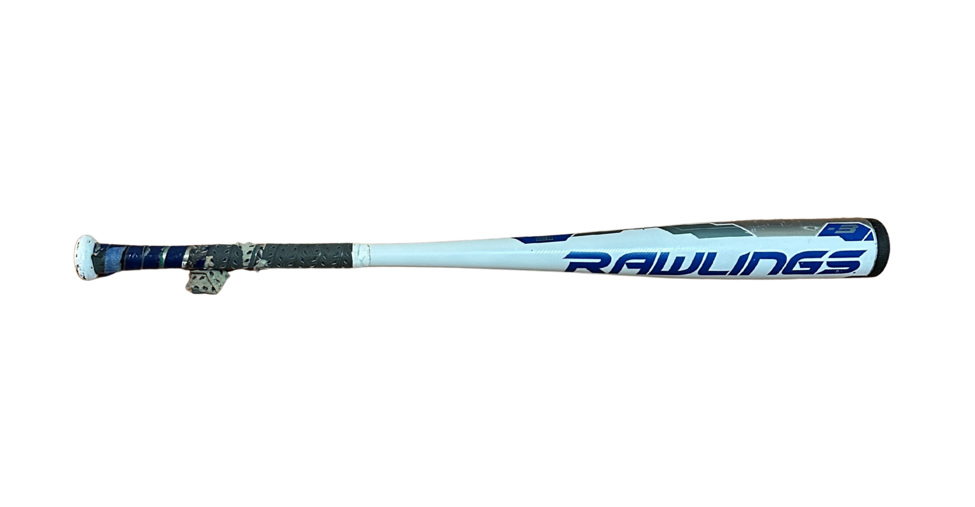 Used 2018 Rawlings Velo BBCOR Bat - 33”/30oz BB8V3 (Good Condition, White/Blue) Full Bat View Back