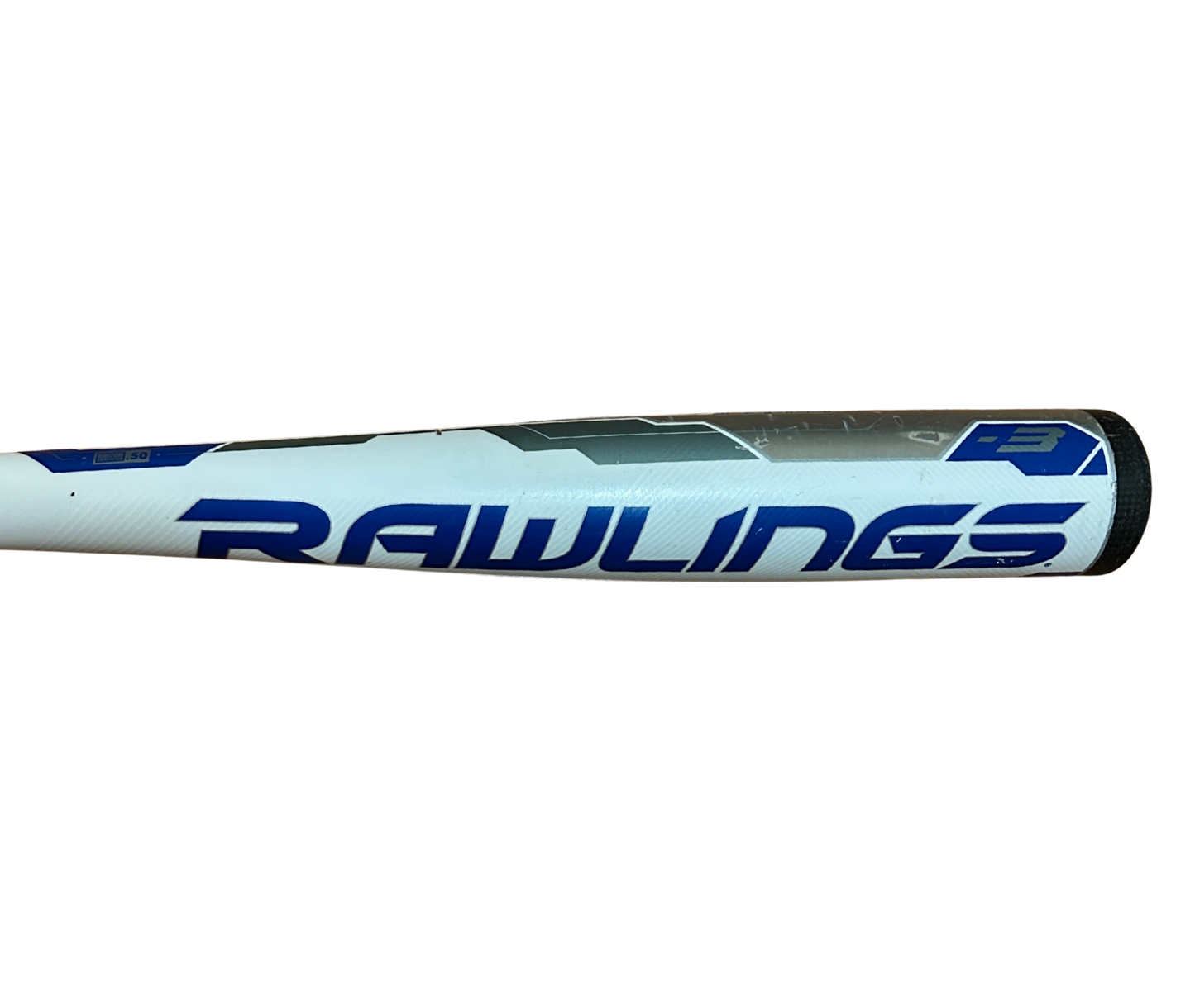 Used 2018 Rawlings Velo BBCOR Bat - 33”/30oz BB8V3 (Good Condition, White/Blue) Barrel View Back