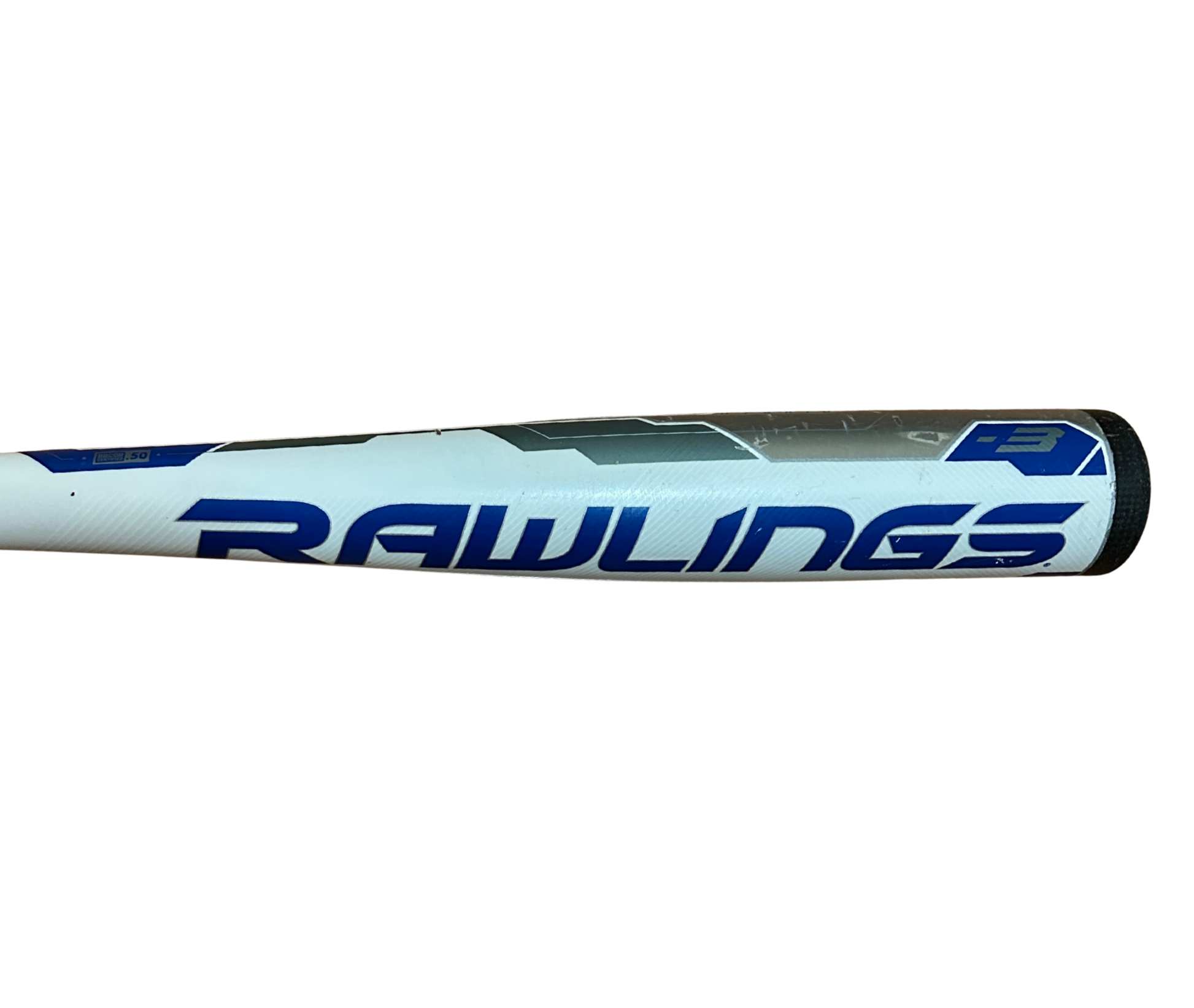 Used 2018 Rawlings Velo BBCOR Bat - 33”/30oz BB8V3 (Good Condition, White/Blue) Barrel View Back