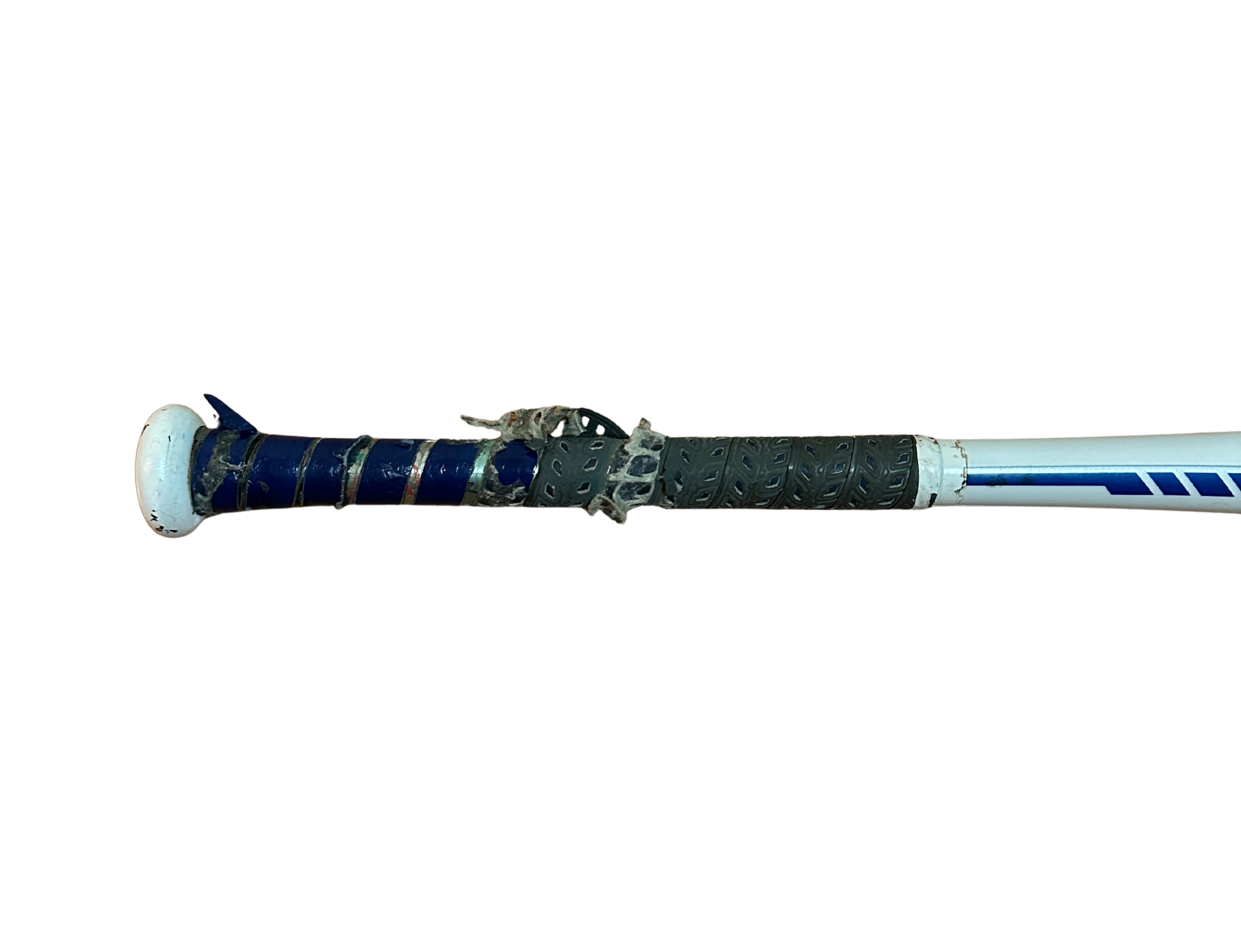Used 2018 Rawlings Velo BBCOR Bat - 33”/30oz BB8V3 (Good Condition, White/Blue) Handle View Front