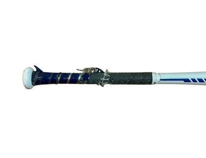 Used 2018 Rawlings Velo BBCOR Bat - 33”/30oz BB8V3 (Good Condition, White/Blue) Handle View Front