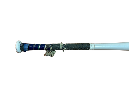 Used 2018 Rawlings Velo BBCOR Bat - 33”/30oz BB8V3 (Good Condition, White/Blue) Handle View Back
