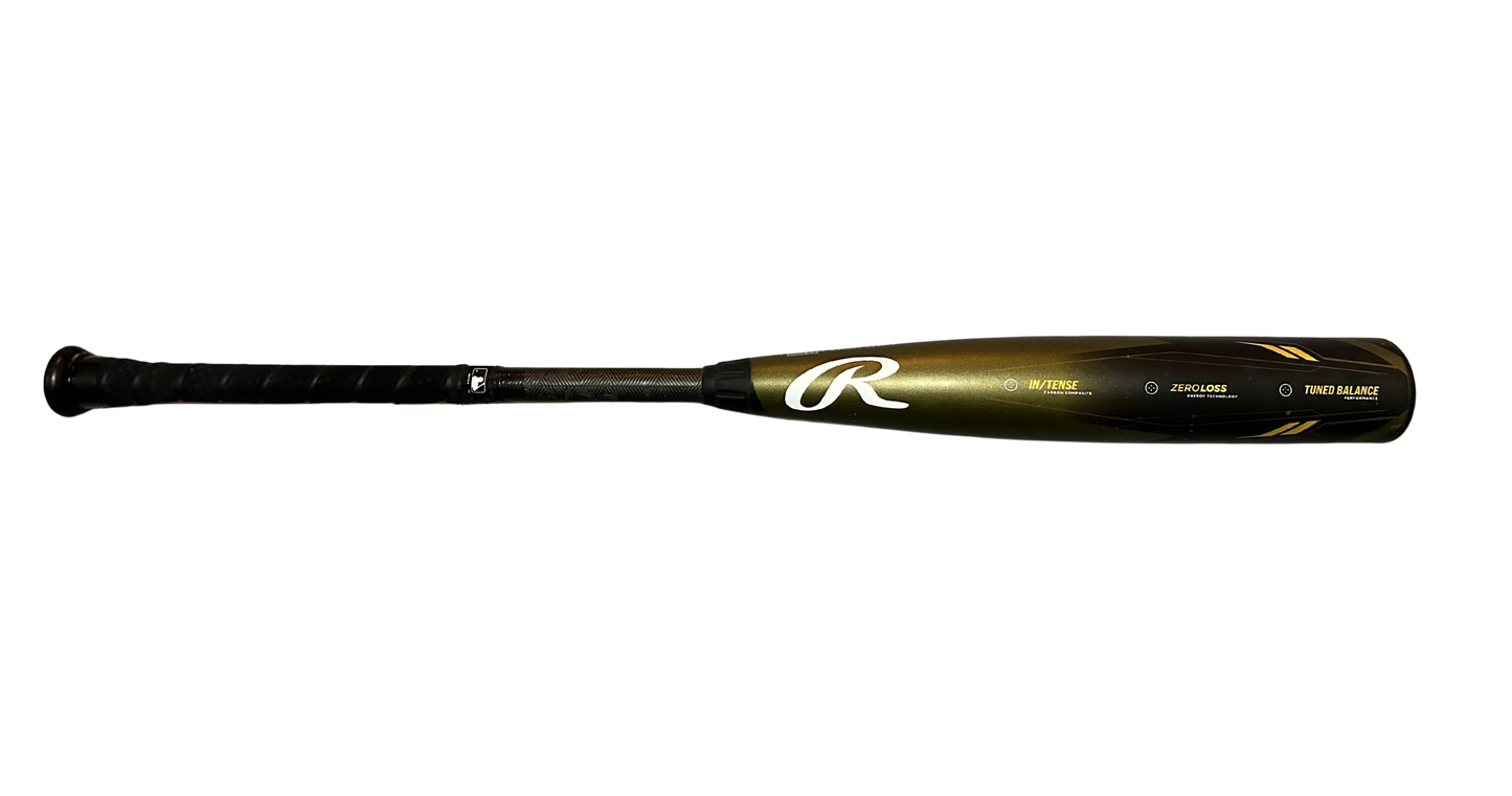 Used 2023 Rawlings Icon BBCOR Bat -32”/29oz RBB313 Black/Gold Full Bat View Front