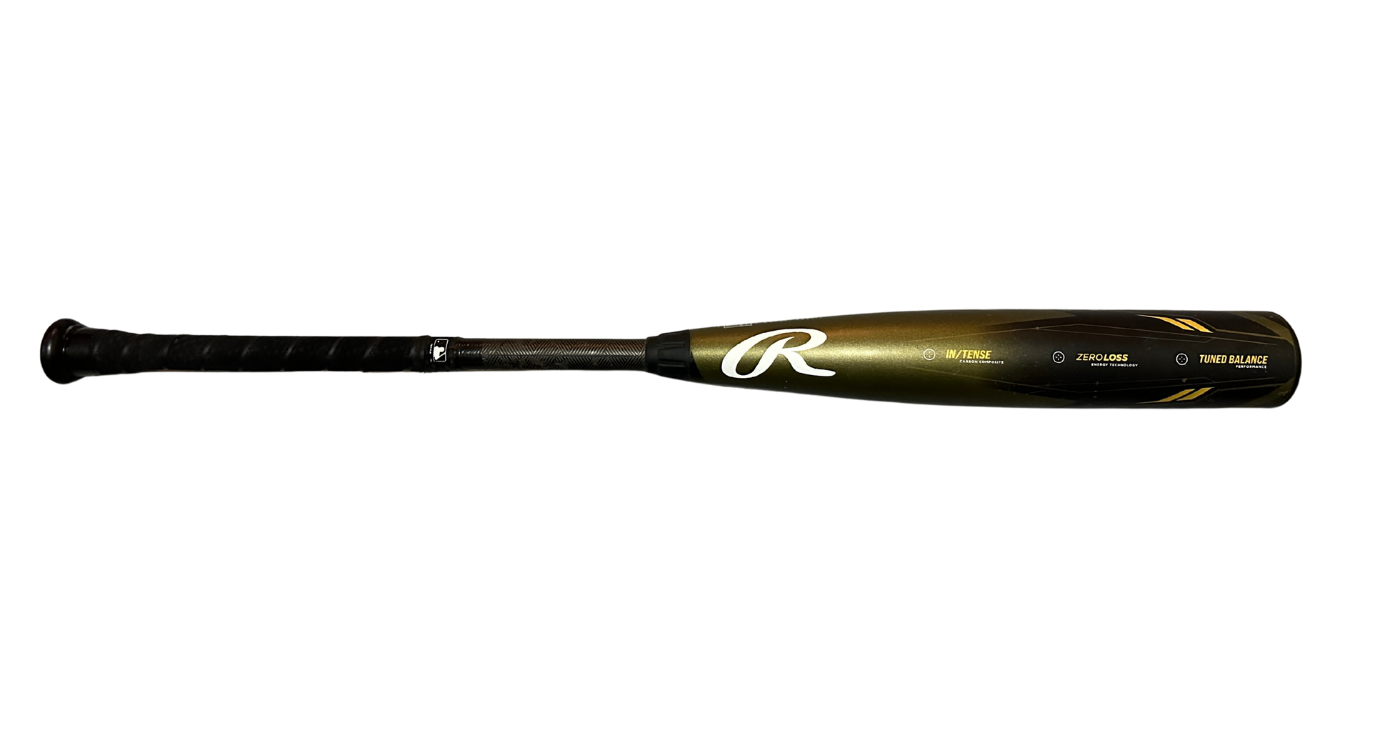 Used 2023 Rawlings Icon BBCOR Bat -32”/29oz RBB313 Black/Gold Full Bat View Front